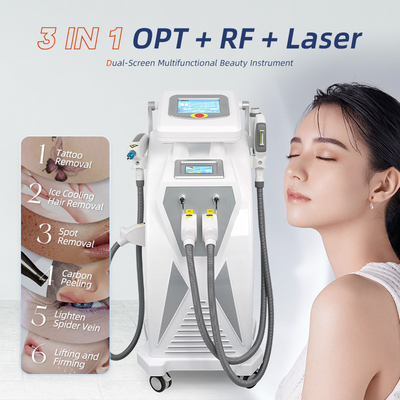 Màn hình kép 3 trong 1 đa chức năng RF Face Lifting Nd Yag Laser Xóa hình xăm OPT IPL Máy loại bỏ lông